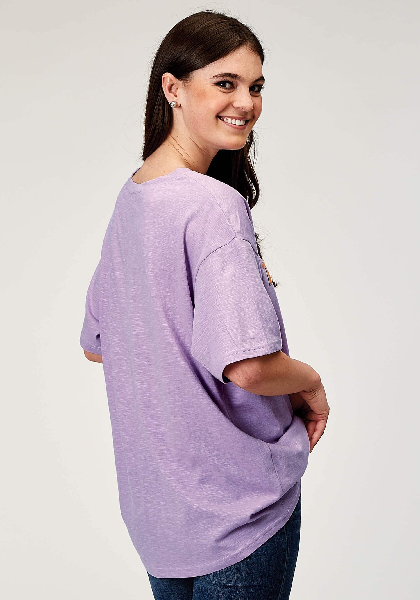 Roper Womens Short Sleeve Lilac Cotton Jersey Slub Tee With Oversized Screen Print Decoration - Roper - Flyclothing LLC
