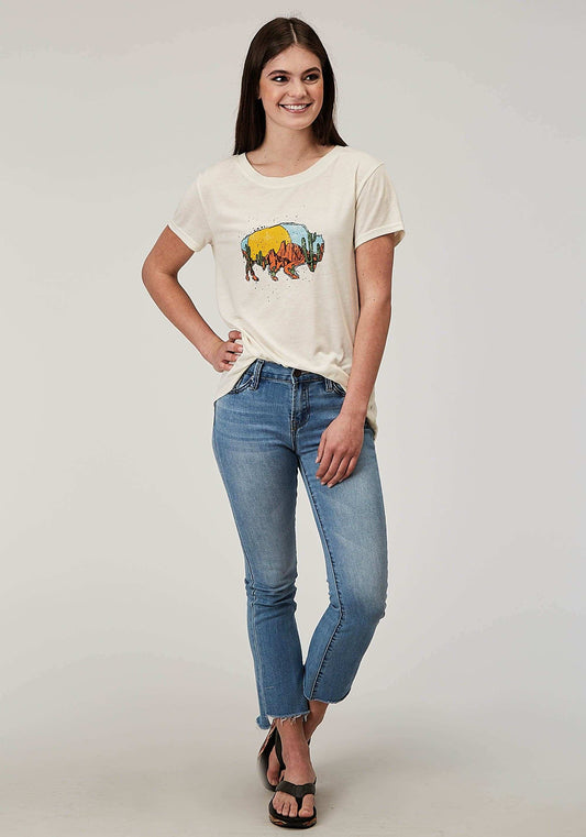 Roper Womens Short Sleeve Cream Poly Rayon Tee With Screen Print Decoration - Roper - Flyclothing LLC
