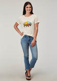Roper Womens Short Sleeve Cream Poly Rayon Tee With Screen Print Decoration - Roper