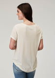 Roper Womens Short Sleeve Cream Poly Rayon Tee With Screen Print Decoration - Roper