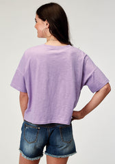 Roper Womens Short Sleeve Lilac Cotton Jersey Slub Tee With Oversized Cropped Screen Print Decoration - Roper