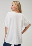 Roper Womens Short Sleeve White Cotton Slub Jersey Tee With Oversized Screen Print Decoration - Roper