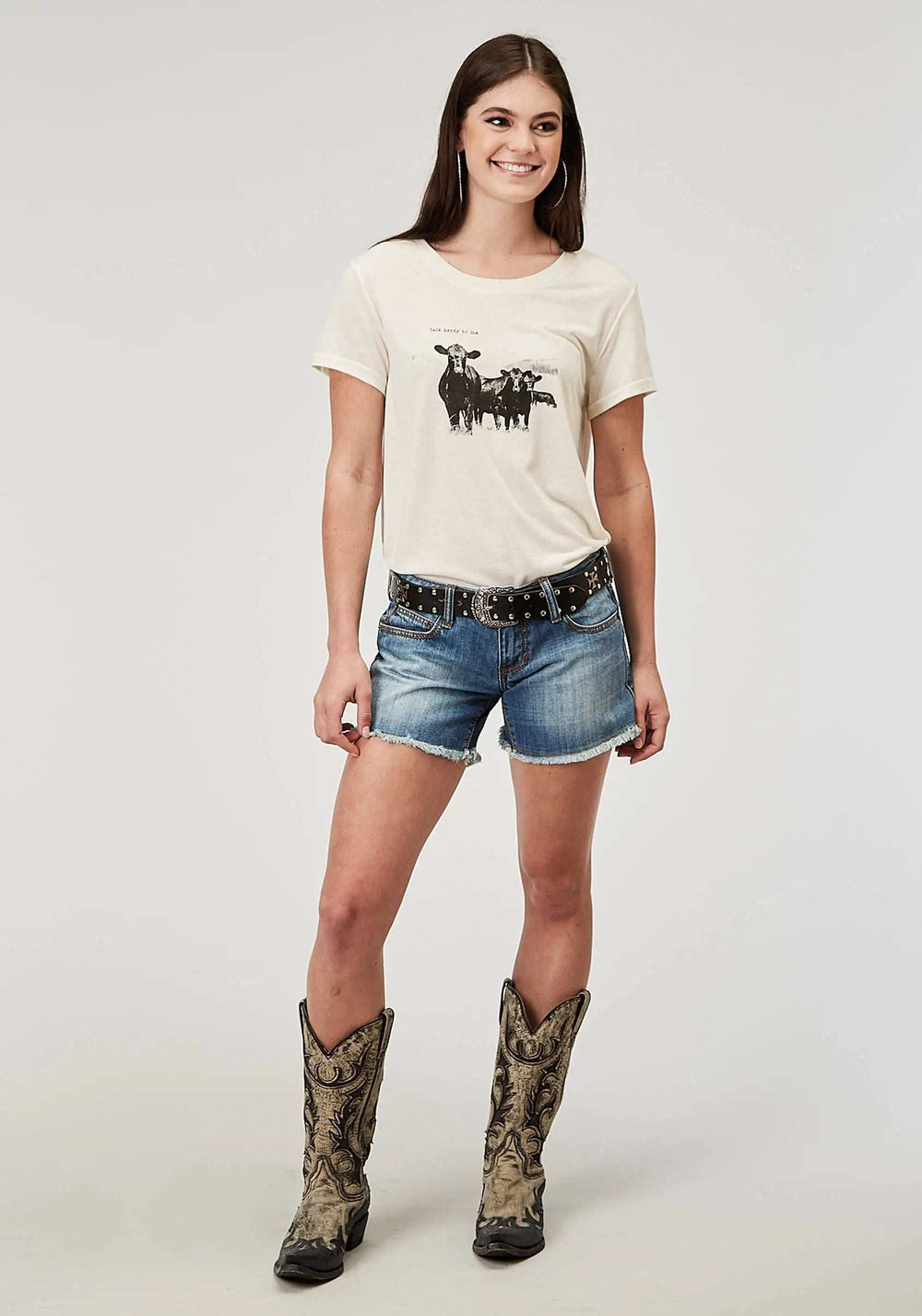 Roper Womens Short Sleeve Cream Poly Rayon Tee With Screen Print Decoration - Roper - Flyclothing LLC