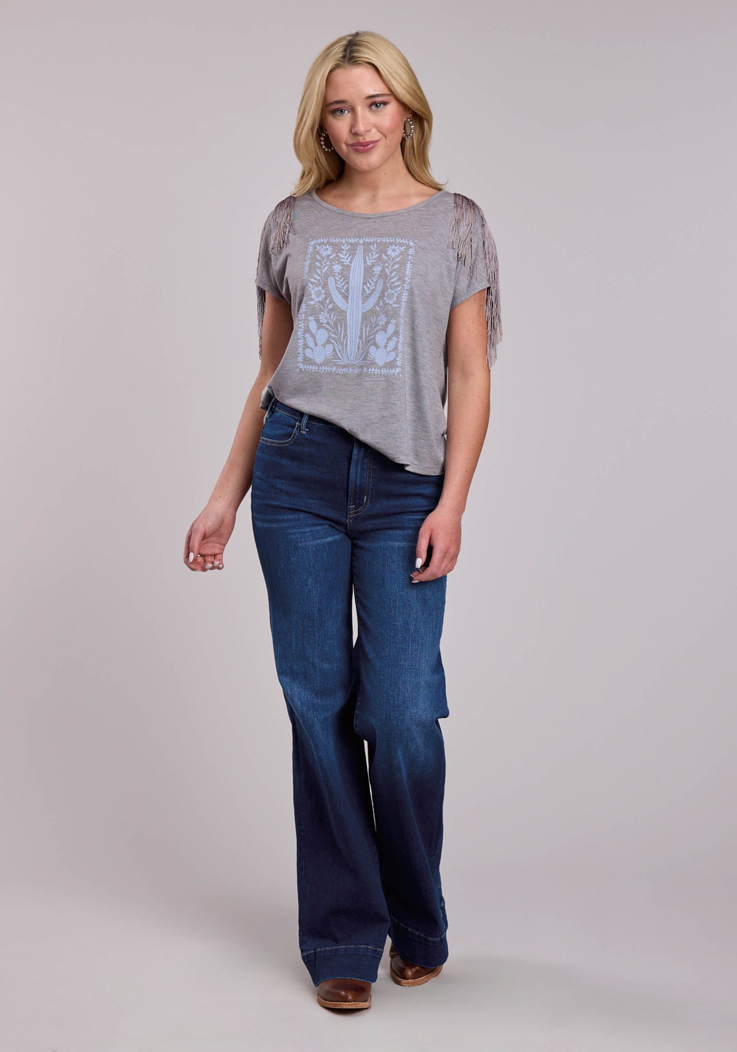 Womens Roper Poly Rayon Heather Grey Crew Neck Short Sleeve Shirt