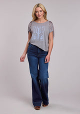 Womens Roper Poly Rayon Heather Grey Crew Neck Short Sleeve Shirt