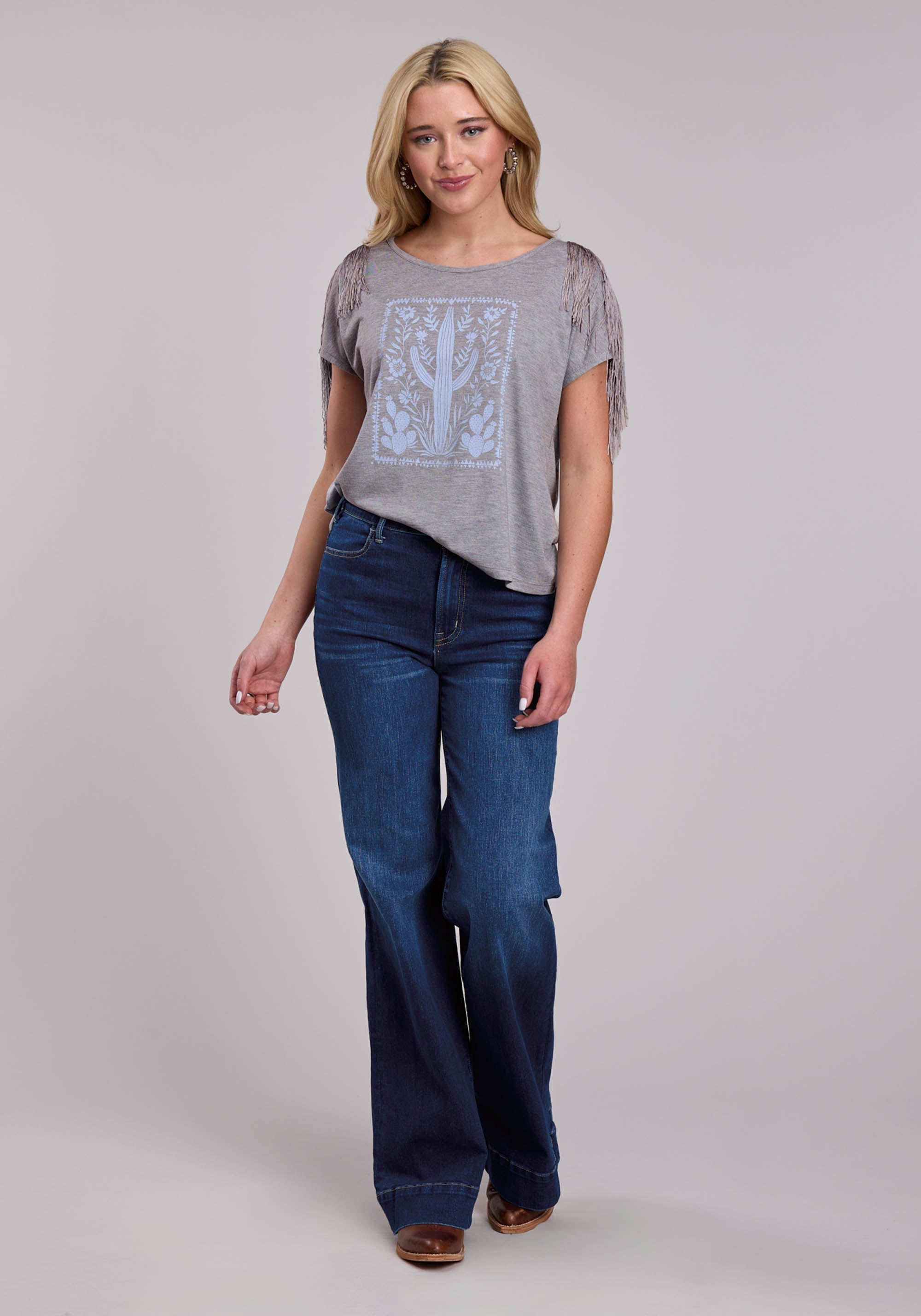 Womens Roper Poly Rayon Heather Grey Crew Neck Short Sleeve Shirt