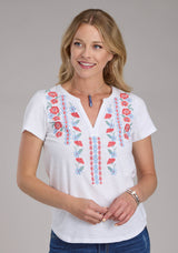 Roper Womens White Cotton Slub Jersey Tee Short Sleeve Pullover Wester