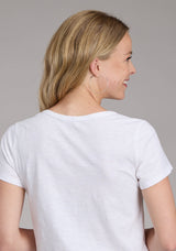 Roper Womens White Cotton Slub Jersey Tee Short Sleeve Pullover Western Shirt