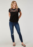 Roper Womens Short Sleeve Cotton Slub Jersey Peasant Top With Embroidery Front Yokes And Sleeves - Roper