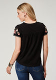 Roper Womens Short Sleeve Cotton Slub Jersey Peasant Top With Embroidery Front Yokes And Sleeves - Roper