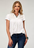 Roper Womens Short Sleeve Cotton Slub Jersey Peasant Top With Tie Closure Key Hole Schiffli Embroidery Yokes - Roper