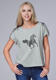 Roper Womens Short Sleeve Cotton Poly Knit Jersey Tee With Crew Neck Fringe Screen Print Decoration - Roper