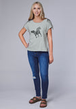 Roper Womens Short Sleeve Cotton Poly Knit Jersey Tee With Crew Neck Fringe Screen Print Decoration - Roper