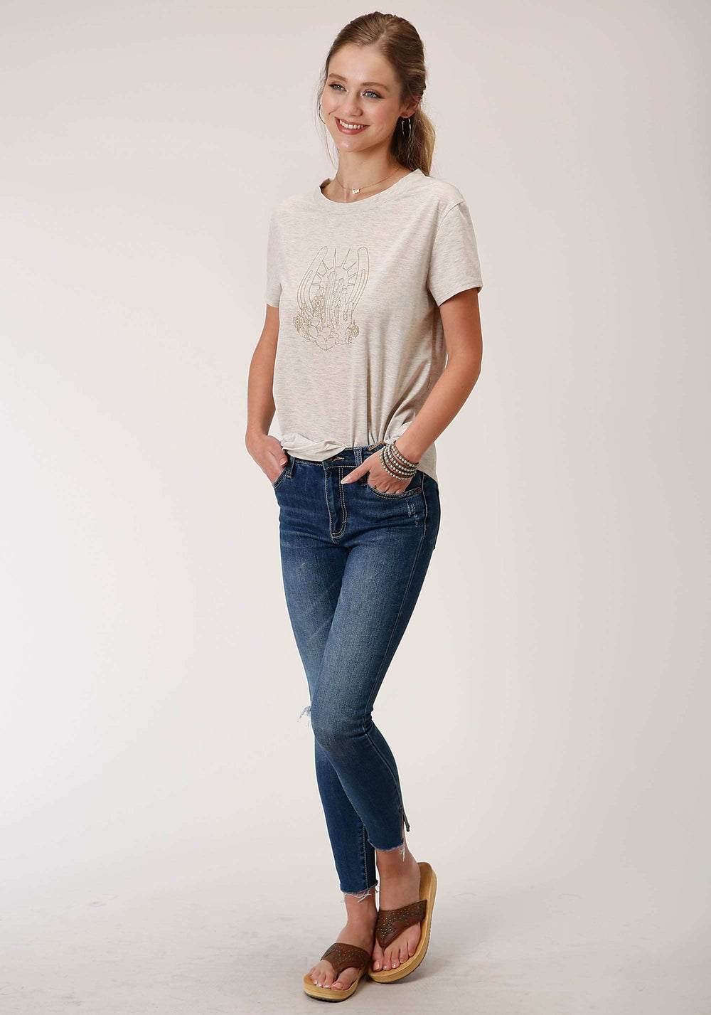 Roper Womens Heather Oatmeal Short Sleeve Knit Top - Roper - Flyclothing LLC