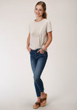 Roper Womens Heather Oatmeal Short Sleeve Knit Top - Roper