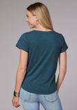 Roper Womens Short Sleeve Cotton Slub Jersey Tee With Split V Neck Top And Embroidery - Roper