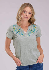 Roper Womens Short Sleeve Pullover Heather Gray Poly Jersey Knit Top Western Shir - Roper - Flyclothing LLC