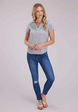 Roper Womens Short Sleeve Pullover Heather Gray Poly Jersey Knit Top Western Shir - Roper - Flyclothing LLC