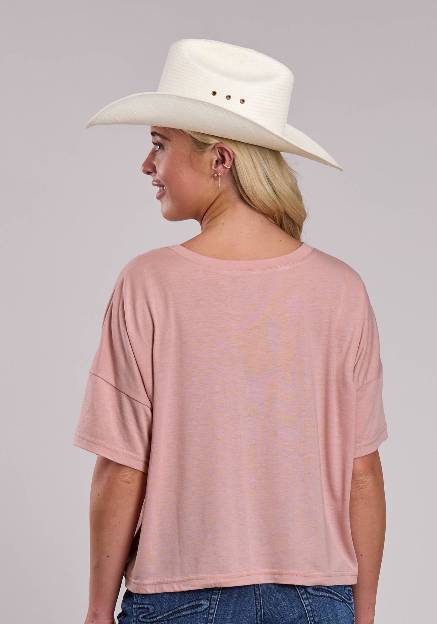 Womens Roper Poly Rayon Oversized Cropped Short Sleeve Shirt