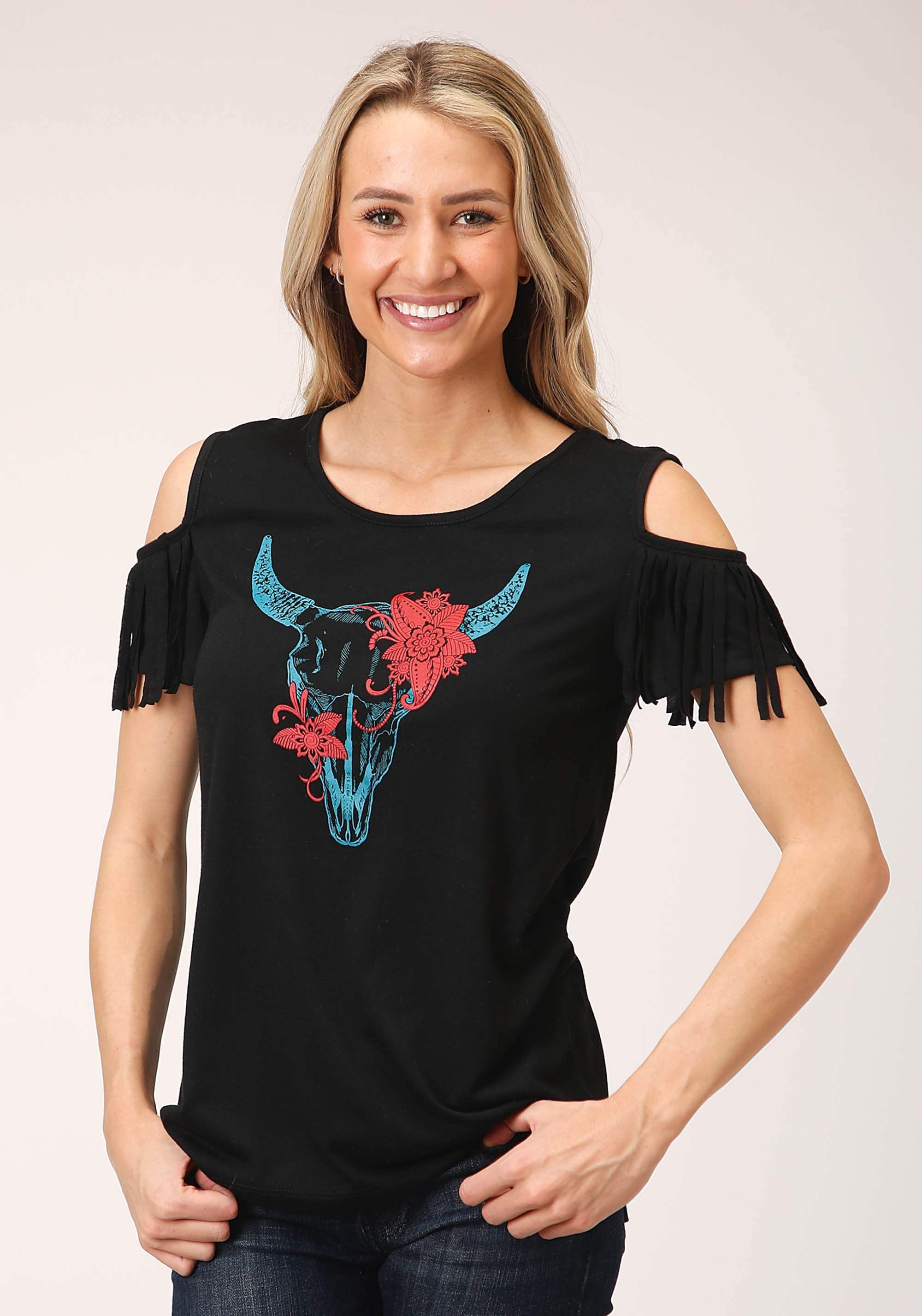 Roper Womens Short Sleeve Knit Poly Rayon Short Sleeve Scoop Neck Tee Top - Roper - Flyclothing LLC