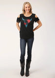Roper Womens Short Sleeve Knit Poly Rayon Short Sleeve  Scoop Neck Tee Top - Roper