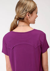Roper Womens Purple With Bronc Rider Screen Print Short Sleeve Knit Top - Roper