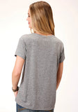 Roper Womens Gray With Bronc Rider Screen Print Short Sleeve Knit Top - Roper