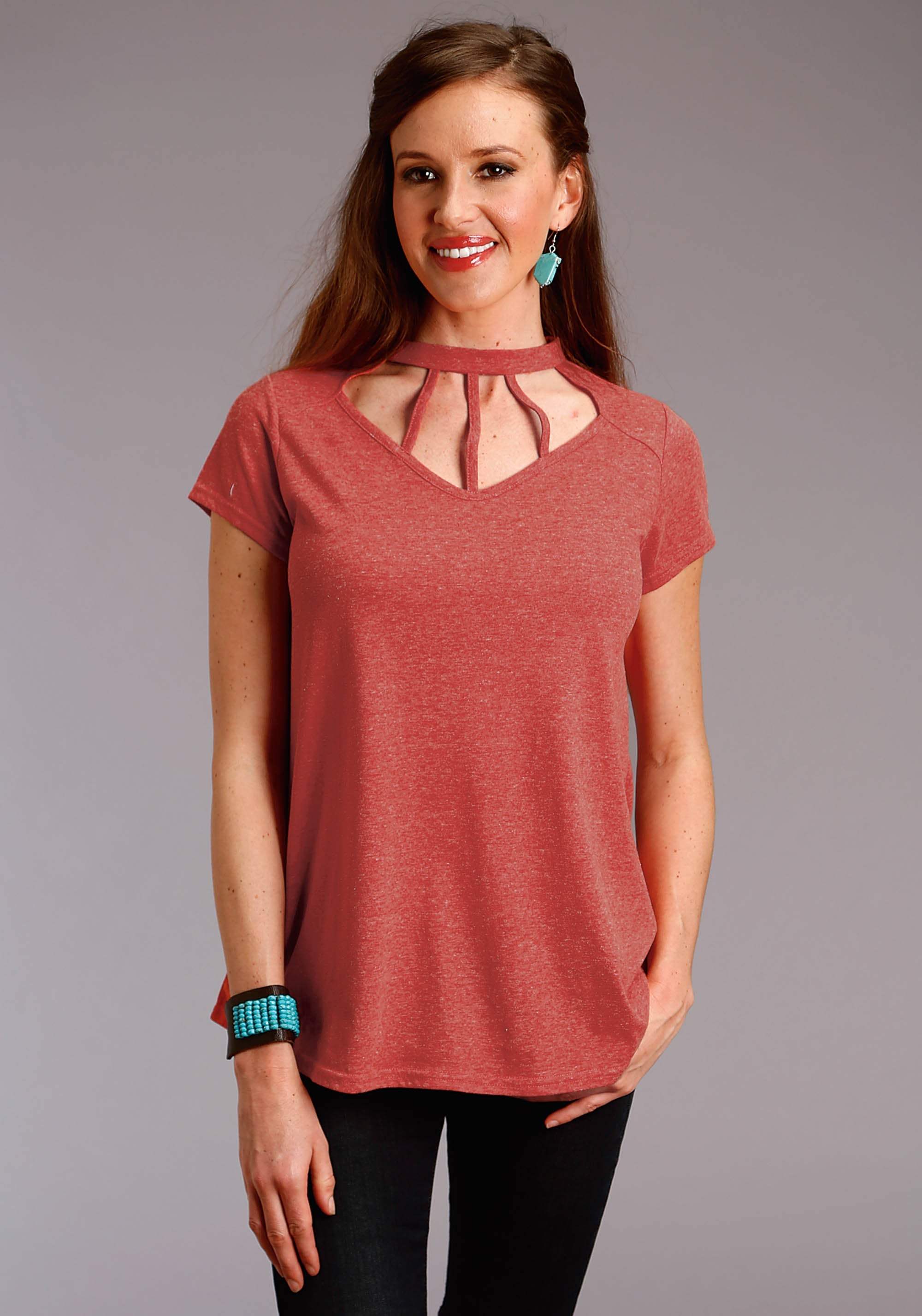 Roper Womens Red Solid Short Sleeve Knit Top - Roper - Flyclothing LLC