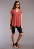 Roper Womens Red Solid Short Sleeve Knit Top - Roper