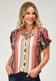 Roper Womens Short Sleeve Poly Spandex Sweater Knit Tee Top With Scoop Neck Elbow Length Sleeves Sub Print - Roper