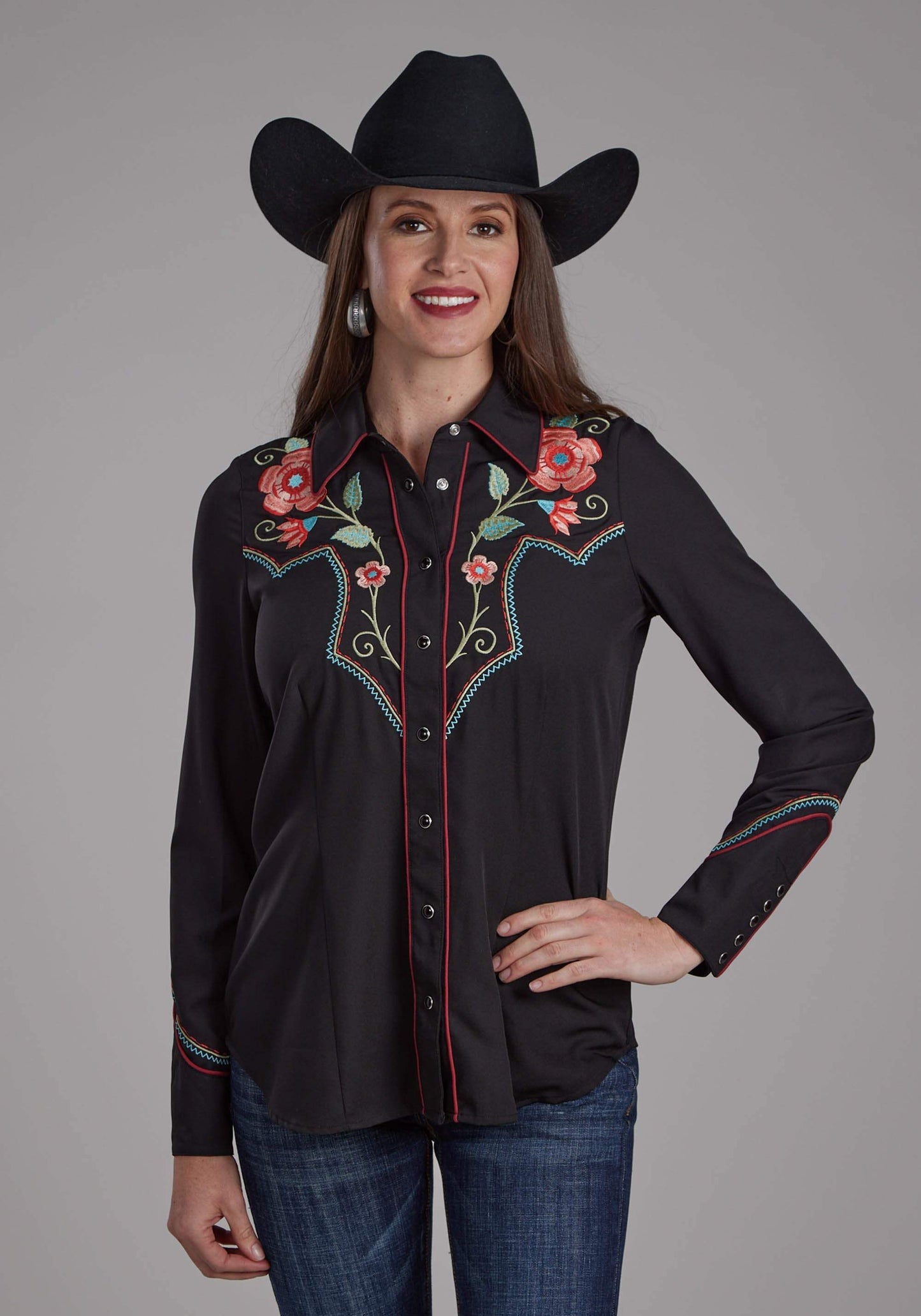 Roper Womens Poly Spandex Twill Retro Shirt Long Sleeve Snap Western Shirt - Roper - Flyclothing LLC
