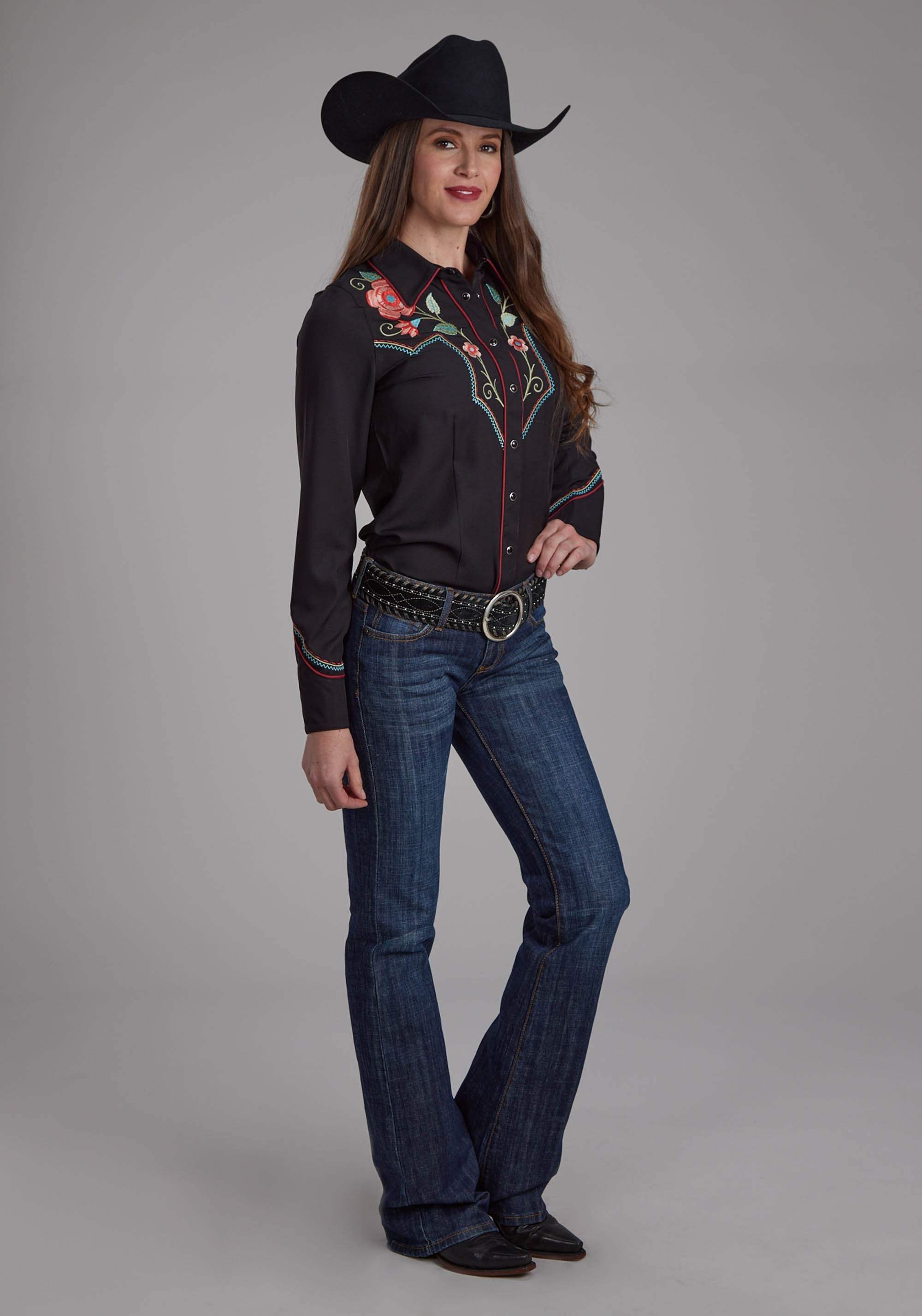 Roper Womens Poly Spandex Twill Retro Shirt Long Sleeve Snap Western Shirt - Roper - Flyclothing LLC