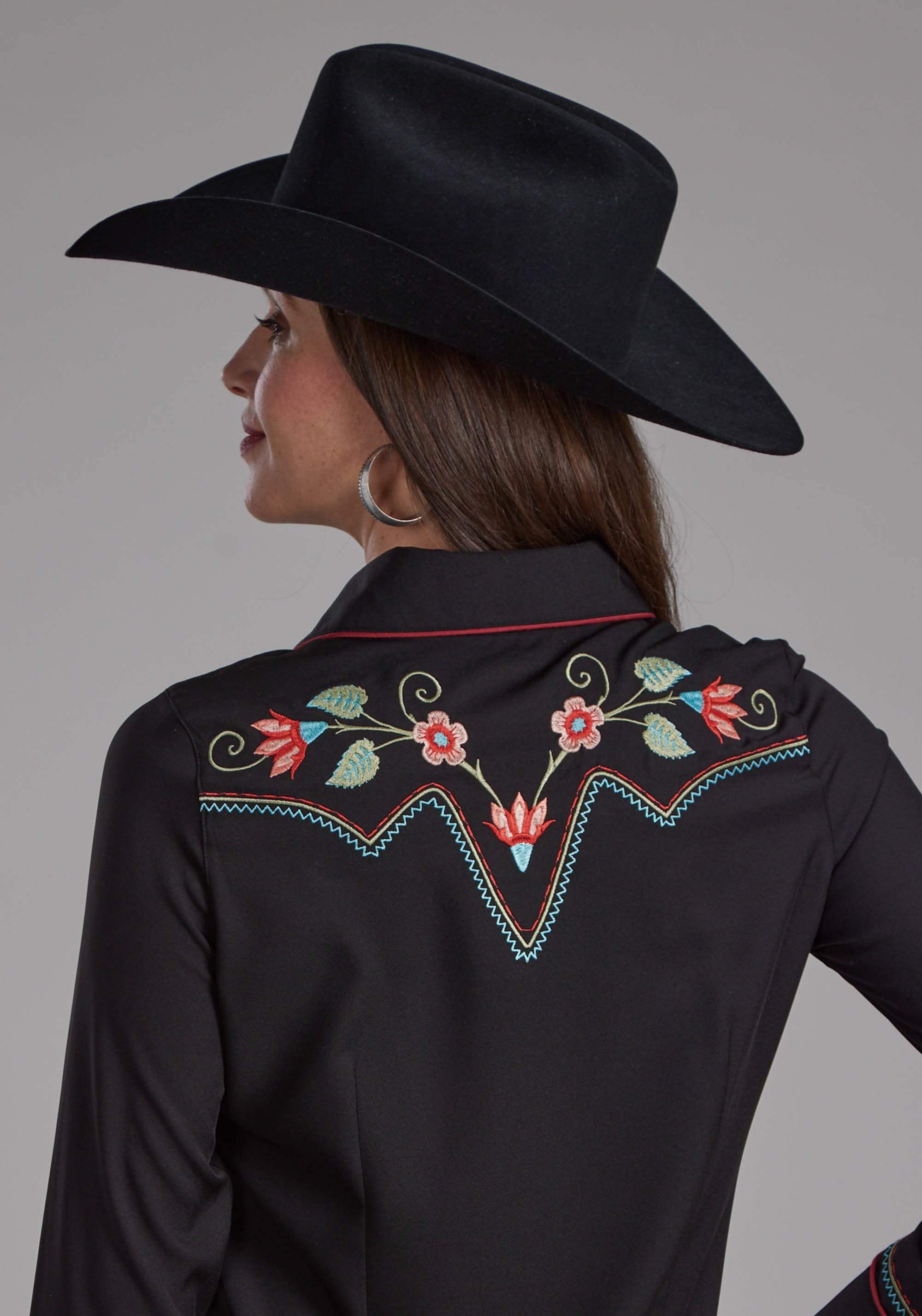 Roper Womens Poly Spandex Twill Retro Shirt Long Sleeve Snap Western Shirt - Roper - Flyclothing LLC