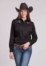 Roper Womens Long Sleeve Snap Jet Black Poly Rayon Western Shirt