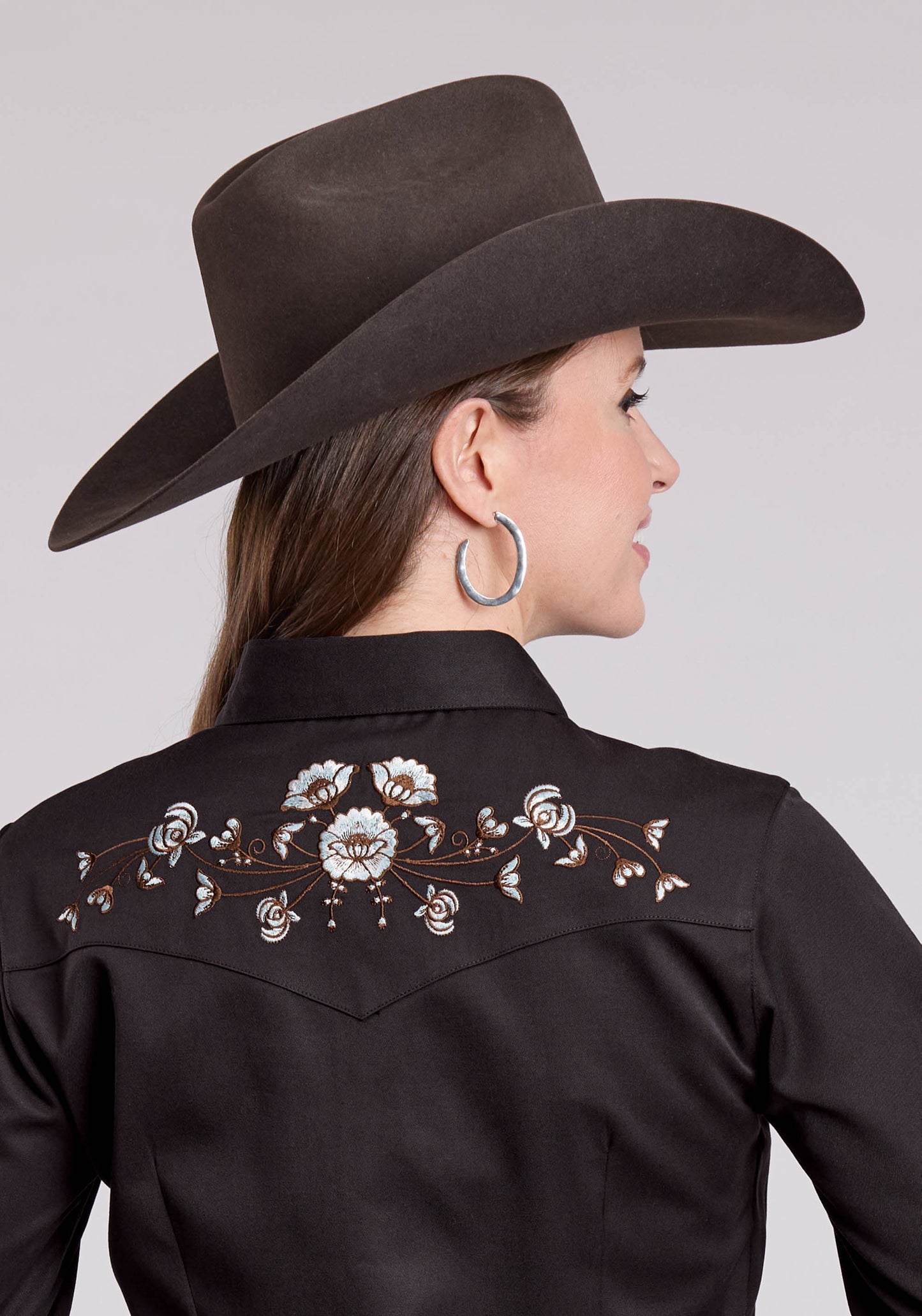 Roper Womens Long Sleeve Snap Jet Black Poly Rayon Western Shirt