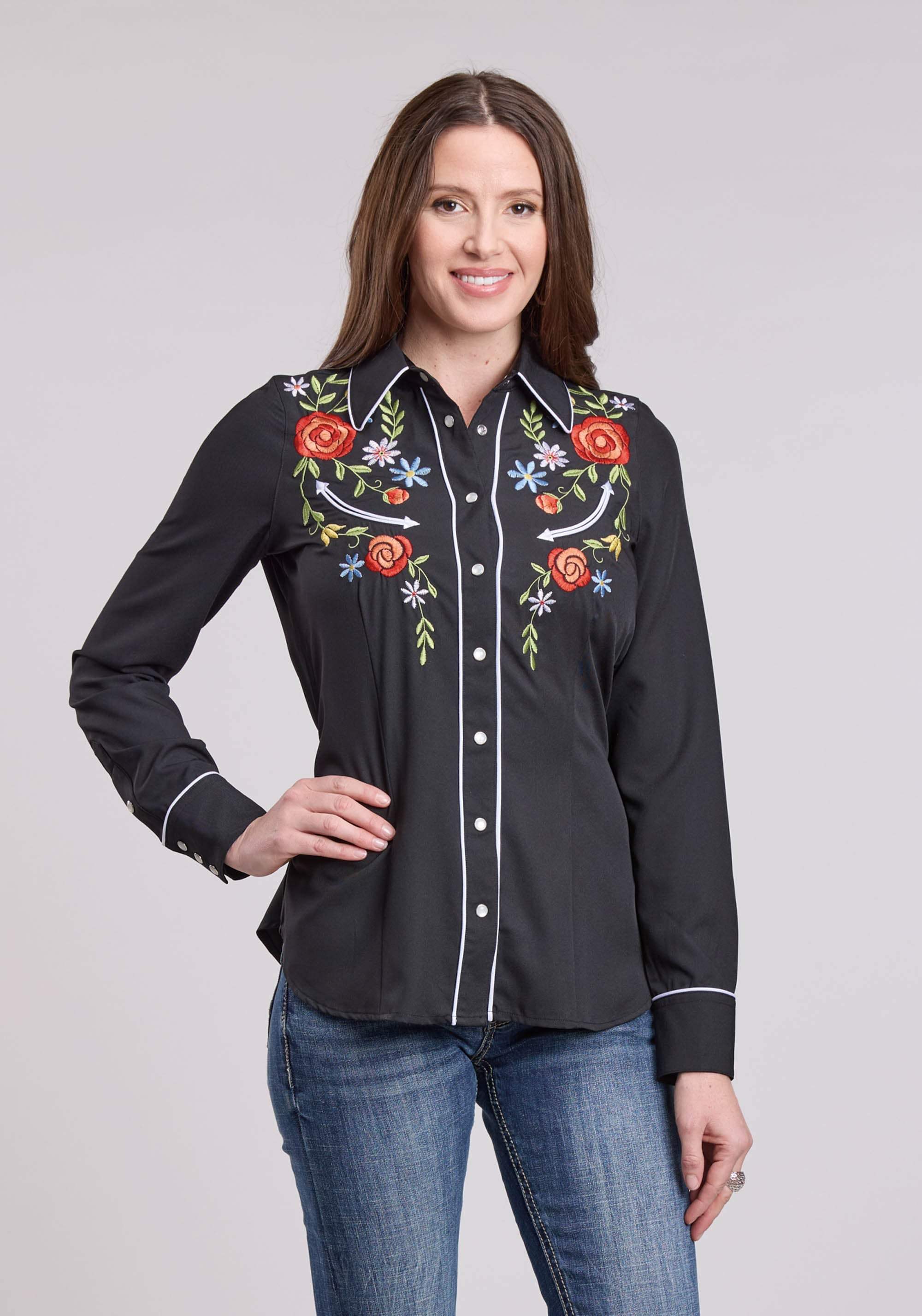 Roper Womens Long Sleeve Snap Poly Spandex Retro Shirt Western Shirt - Roper - Flyclothing LLC