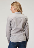 Roper Womens Long Sleeve Snap Solid Poplin Grey Western Shirt - Roper