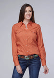 Roper Womens Long Sleeve Snap Solid Poplin Tangerine Western Shirt - Roper