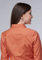 Roper Womens Long Sleeve Snap Solid Poplin Tangerine Western Shirt - Roper