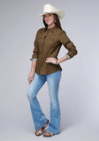 Roper Womens Long Sleeve Snap Solid Poplin Cocoa Western Shirt - Roper