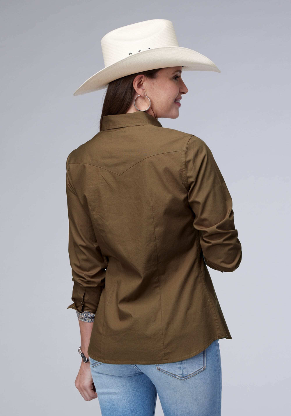 Roper Womens Long Sleeve Snap Solid Poplin Cocoa Western Shirt - Roper - Flyclothing LLC