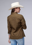 Roper Womens Long Sleeve Snap Solid Poplin Cocoa Western Shirt - Roper