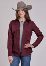 Womens Roper Solid Poplin Wine Long Sleeve Snap Shirt - Roper - Flyclothing LLC