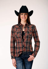 Roper Womens Long Sleeve Snap Arrow Dobby Plaid Western Shirt - Roper - Flyclothing LLC