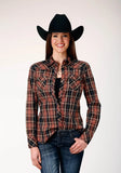 Roper Womens Long Sleeve Snap Arrow Dobby Plaid Western Shirt - Roper