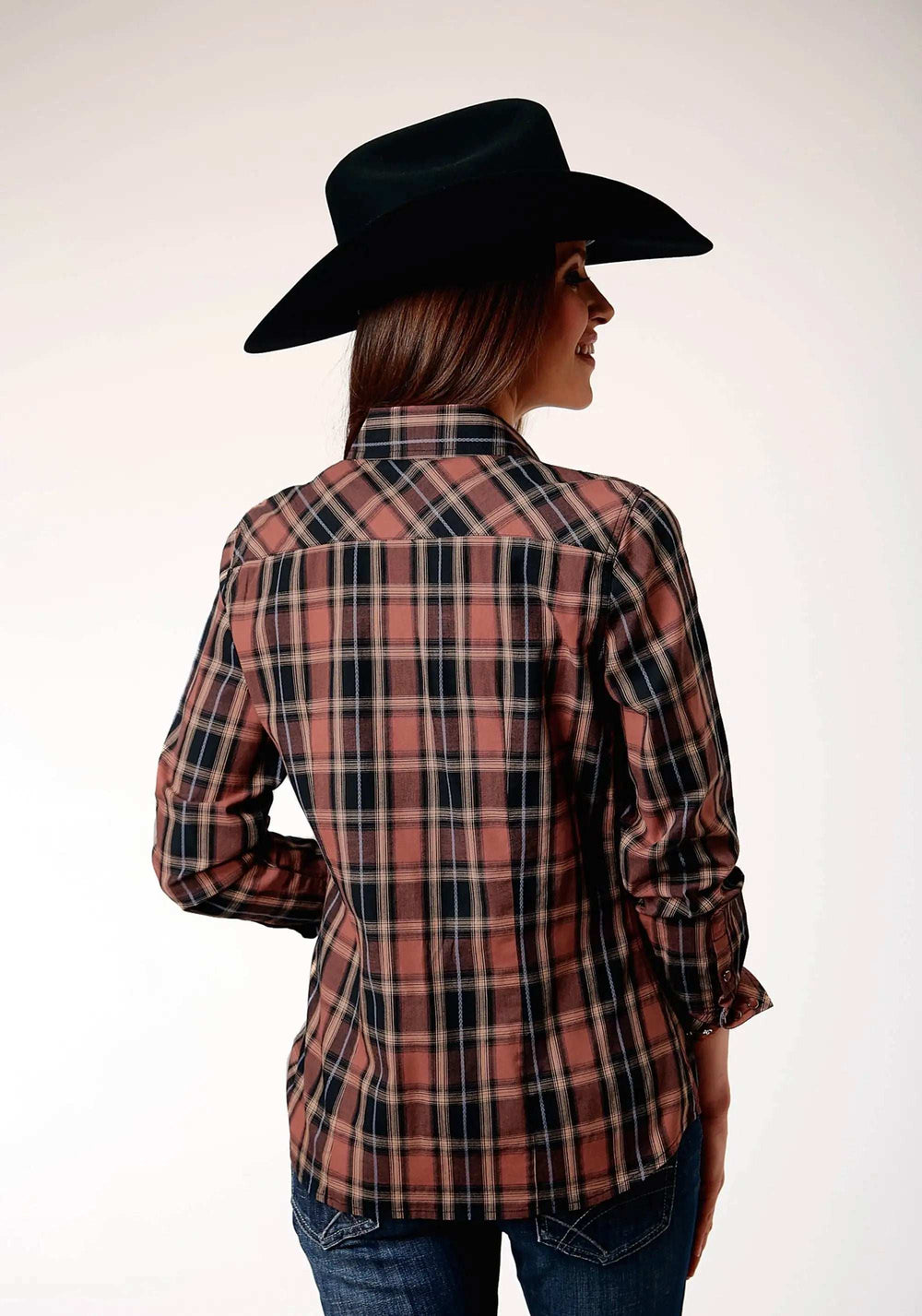 Roper Womens Long Sleeve Snap Arrow Dobby Plaid Western Shirt - Roper - Flyclothing LLC
