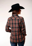 Roper Womens Long Sleeve Snap Arrow Dobby Plaid Western Shirt - Roper