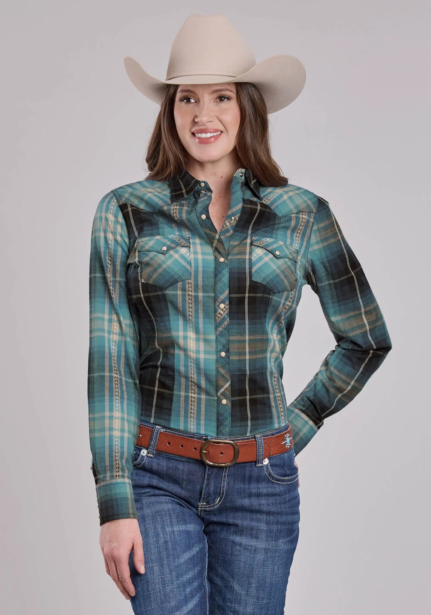 Womens Long Sleeve Snap Aztec Dobby Western Shirt - Roper - Flyclothing LLC