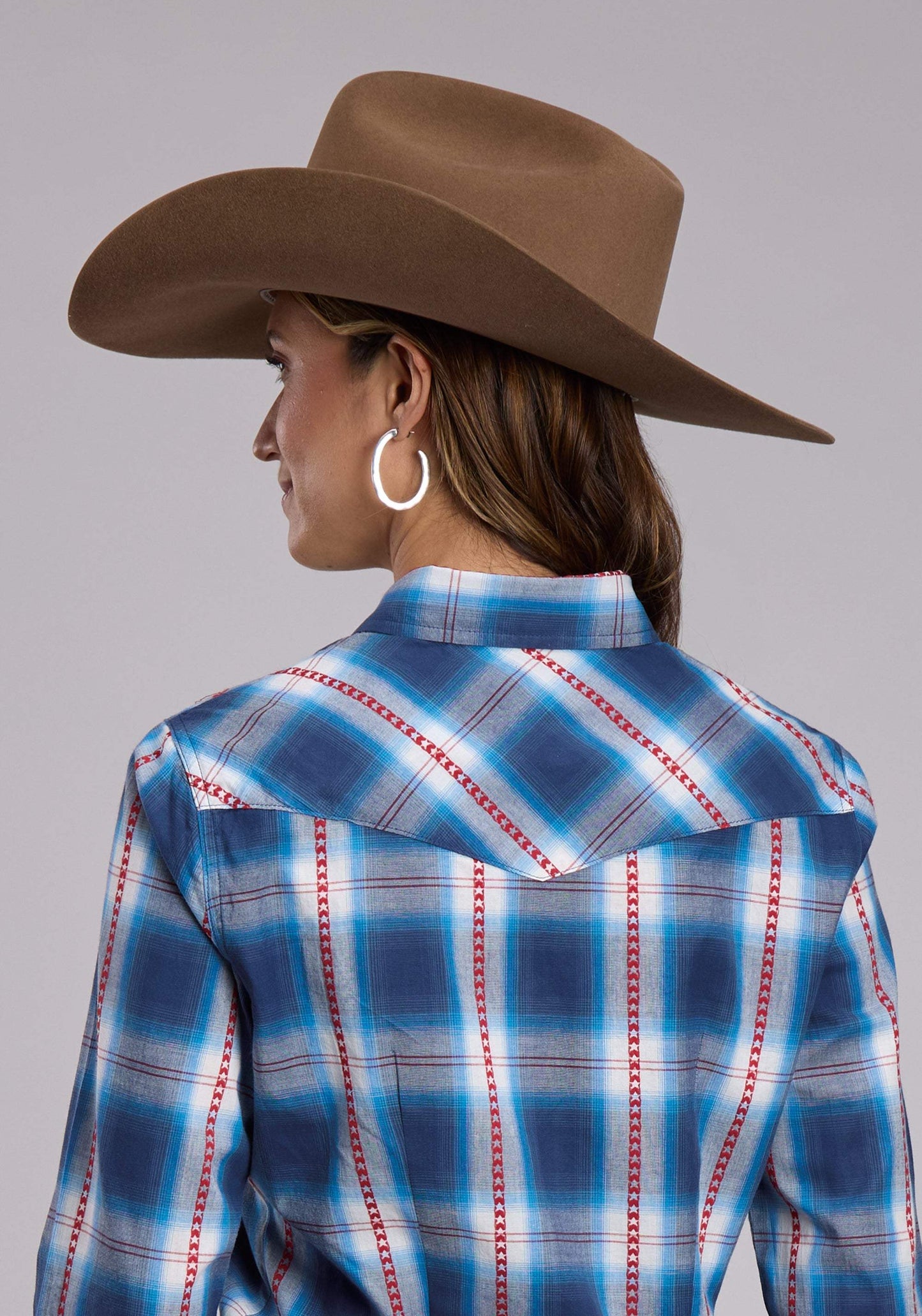Womens Roper Star Dobby Plaid Long Sleeve Snap Shirt - Roper - Flyclothing LLC