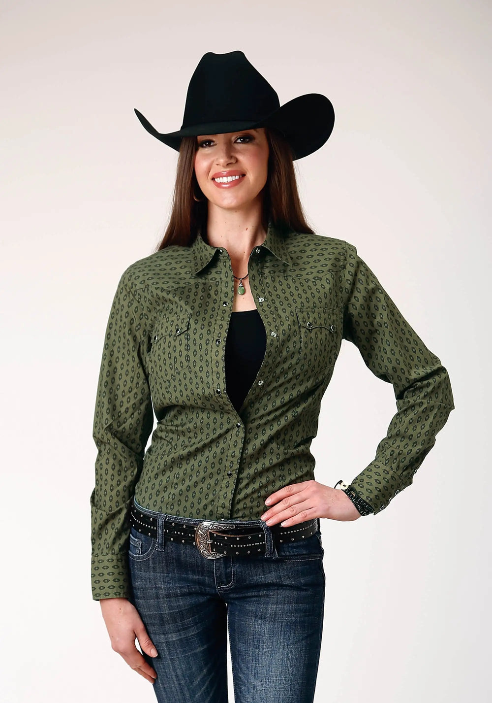 Roper Womens Long Sleeve Snap Drybrush Diamonds Western Shirt - Roper